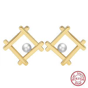 14K Geometry Pearl Earrings S925 Silver Jewelry