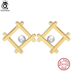 14K Geometry Pearl Earrings S925 Silver Jewelry