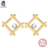 14K Geometry Pearl Earrings S925 Silver Jewelry