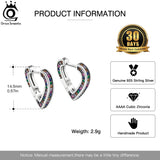 925 Silver Rainbow CZ Heart Hoop Earrings Party Jewelry