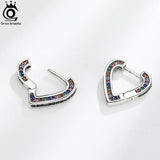 925 Silver Rainbow CZ Heart Hoop Earrings Party Jewelry