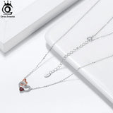 925 Silver Gemstone Double Hearts Pendant Necklace for Women