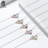925 Silver Gemstone Double Hearts Pendant Necklace for Women