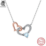 925 Silver Gemstone Double Hearts Pendant Necklace for Women