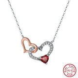 925 Silver Gemstone Double Hearts Pendant Necklace for Women