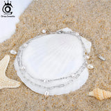925 Silver Pearl Anklets for Women Girls Summer Beach Foot Chain Ankle Straps