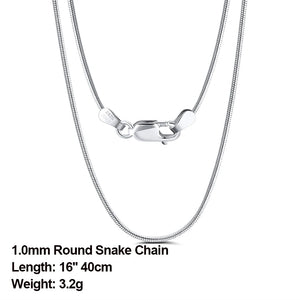 Silver 925 1mm Round Snake Chain Necklace 55cm 60cm Necklace Jewelry Gift