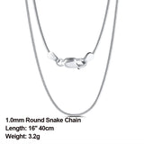 Silver 925 1mm Round Snake Chain Necklace 55cm 60cm Necklace Jewelry Gift