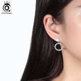 Wedding 925 Silver Long Drop Earrings Big Circle CZ Jewelry OSE290