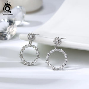 Wedding 925 Silver Long Drop Earrings Big Circle CZ Jewelry OSE290