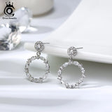 Wedding 925 Silver Long Drop Earrings Big Circle CZ Jewelry OSE290