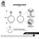 Wedding 925 Silver Long Drop Earrings Big Circle CZ Jewelry OSE290