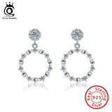 Wedding 925 Silver Long Drop Earrings Big Circle CZ Jewelry OSE290