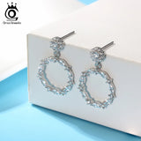 Wedding 925 Silver Long Drop Earrings Big Circle CZ Jewelry OSE290