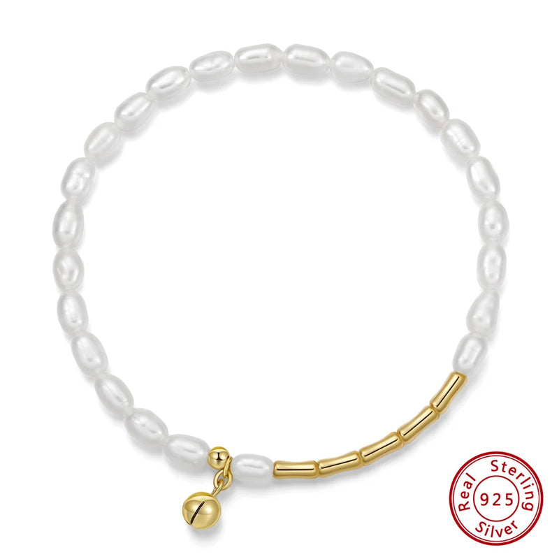 14K Baroque Pearl Bracelet with 925 Sterling Silver Chain for Women