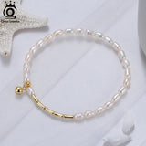 14K Baroque Pearl Bracelet with 925 Sterling Silver Chain for Women