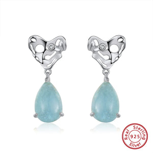 925 Silver Aquamarine Pear Gemstone Earrings