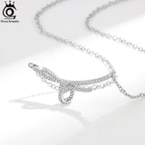 925 Silver Bowknot CZ Necklace Women Wedding Jewelry SN331