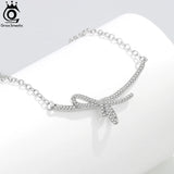 925 Silver Bowknot CZ Necklace Women Wedding Jewelry SN331