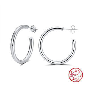 925 Silver Geometric Hoop Earrings Minimalist Style APE37