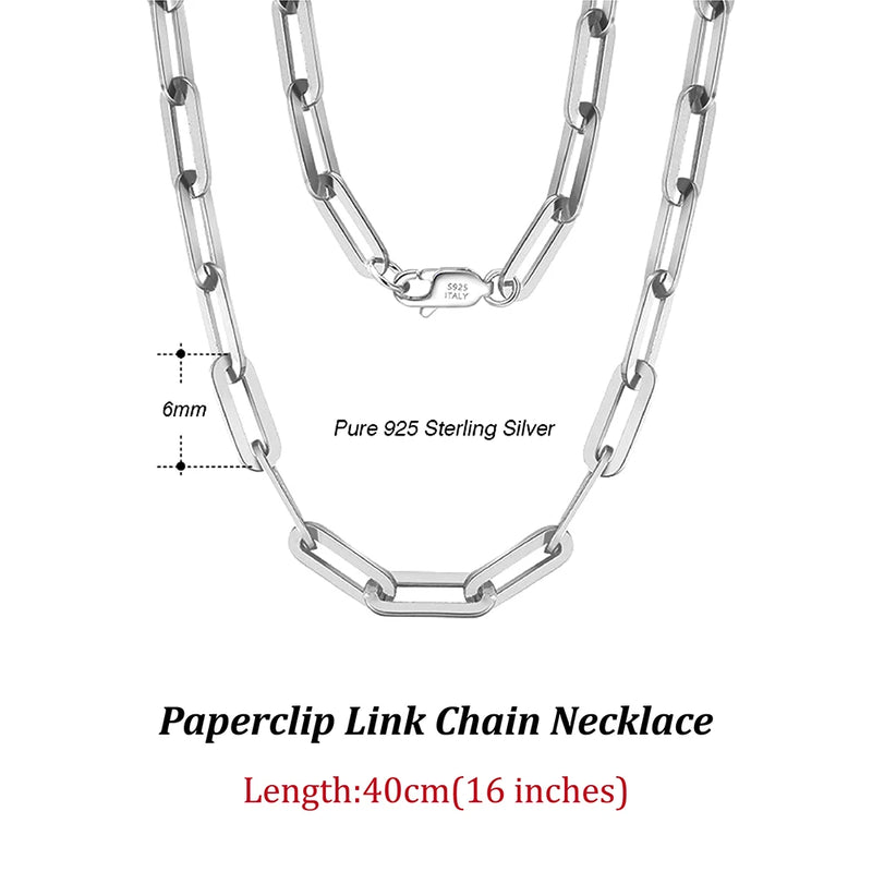925 Silver Paperclip Neck Chain 6/9.3/12mm Link Chain Necklace for Men Women