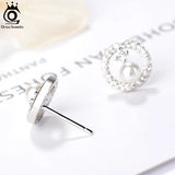 Sterling Silver Shell Pearl Stud Earrings CZ Jewelry APE69