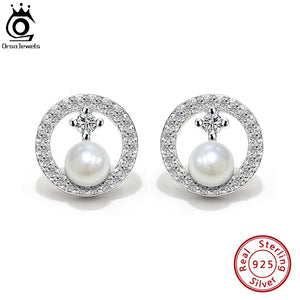 Sterling Silver Shell Pearl Stud Earrings CZ Jewelry APE69