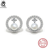 Sterling Silver Shell Pearl Stud Earrings CZ Jewelry APE69