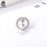 Sterling Silver Shell Pearl Stud Earrings CZ Jewelry APE69