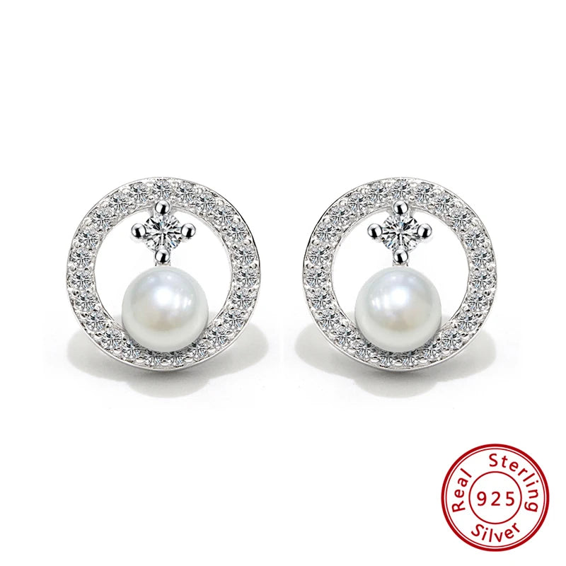 Sterling Silver Shell Pearl Stud Earrings CZ Jewelry APE69