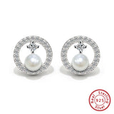 Sterling Silver Shell Pearl Stud Earrings CZ Jewelry APE69