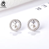 Sterling Silver Shell Pearl Stud Earrings CZ Jewelry APE69