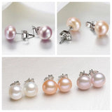 Fresh Water Pearl Stud Earrings 8MM Pink Pearls 925 Sterling Silver