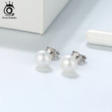 Fresh Water Pearl Stud Earrings 8MM Pink Pearls 925 Sterling Silver