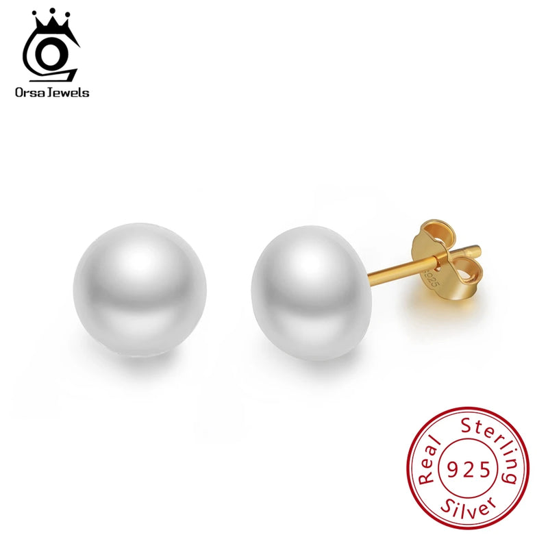 Fresh Water Pearl Stud Earrings 8MM Pink Pearls 925 Sterling Silver
