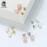 Fresh Water Pearl Stud Earrings 8MM Pink Pearls 925 Sterling Silver