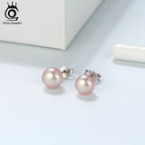 Fresh Water Pearl Stud Earrings 8MM Pink Pearls 925 Sterling Silver