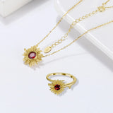 Garnet 925 Silver Sunflower Pendant Necklace - Gemstone Jewelry