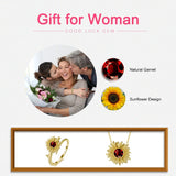 Garnet 925 Silver Sunflower Pendant Necklace - Gemstone Jewelry