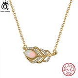 Opal Feather Necklace 925 Sterling Silver Gems Jewelry for Women and Girls