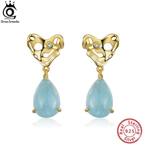 Aquamarine Dangle Earrings 925 Silver Heart Earings for Women
