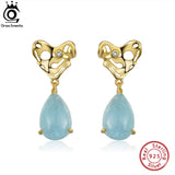 Aquamarine Dangle Earrings 925 Silver Heart Earings for Women