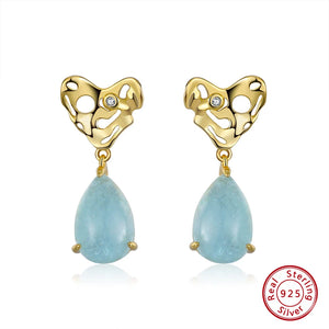 Aquamarine Dangle Earrings 925 Silver Heart Earings for Women
