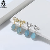 Aquamarine Dangle Earrings 925 Silver Heart Earings for Women