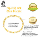 925 Sterling Silver Paperclip Link Chain Bracelet 7-9 Inches SB109