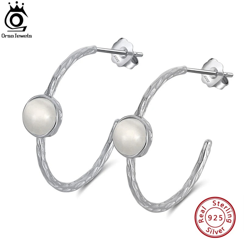 925 Silver Hoop Earrings with 6mm Moonstone GME10