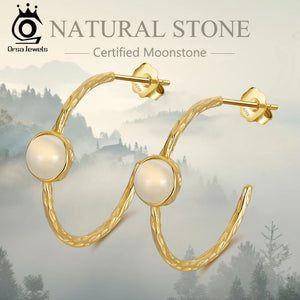 925 Silver Hoop Earrings with 6mm Moonstone GME10