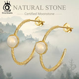 925 Silver Hoop Earrings with 6mm Moonstone GME10