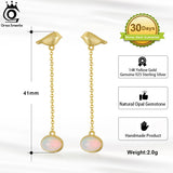 925 Silver Little Birds Dangle Earrings w/ Opal Gemstone for Women GME03