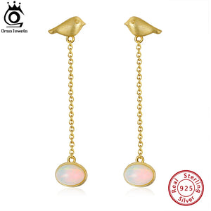925 Silver Little Birds Dangle Earrings w/ Opal Gemstone for Women GME03